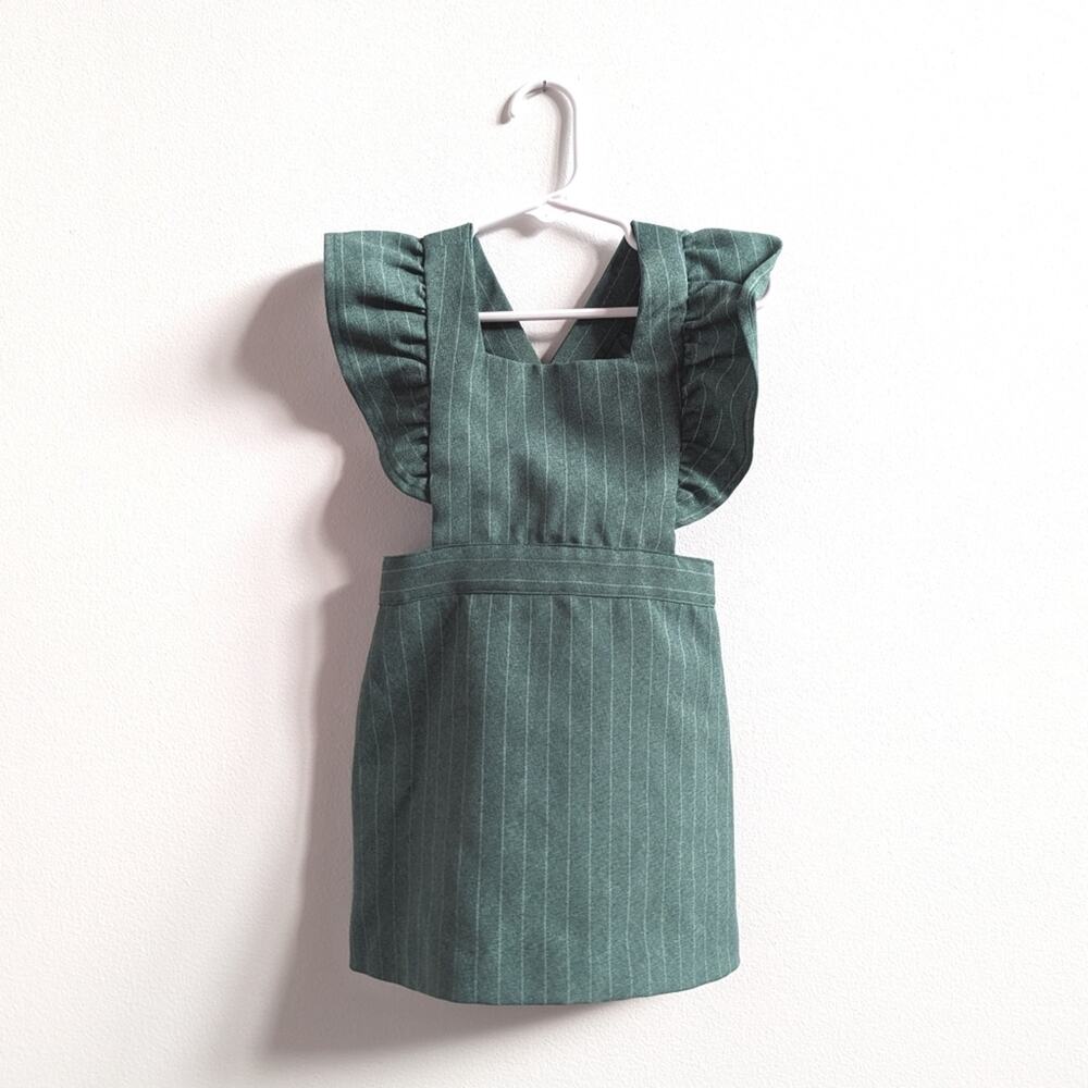 Green Cottagecore Frilly Pinafore Dress Girl 2-3T Thanksgiving Fall Granola